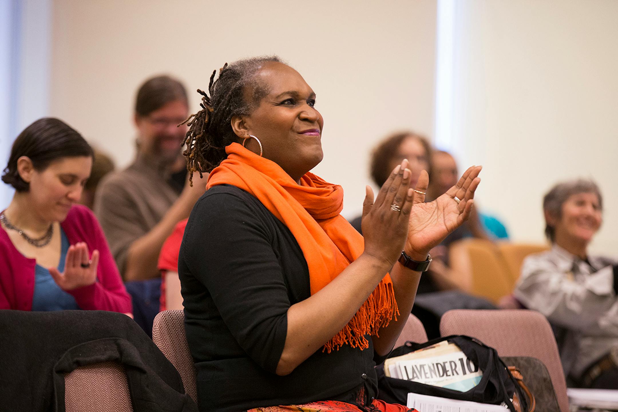 Local writer Andrea Jenkins attends Queer Voices, an event she co-curated to bring together LGBT poets and writers as part of the Association of Writers & Writing Conference, at the Minneapolis Central Library in downtown Minneapolis on Thursday, April 9, 2015. ] LEILA NAVIDI leila.navidi@startribune.com /