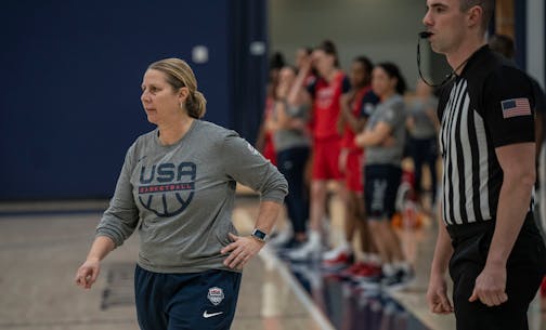 USA National Team and Minnesota Lynx head coach Cheryl Reeve during practice with the National Team in Minneapolis, Minn., on Wednesday, March 30, 2022.