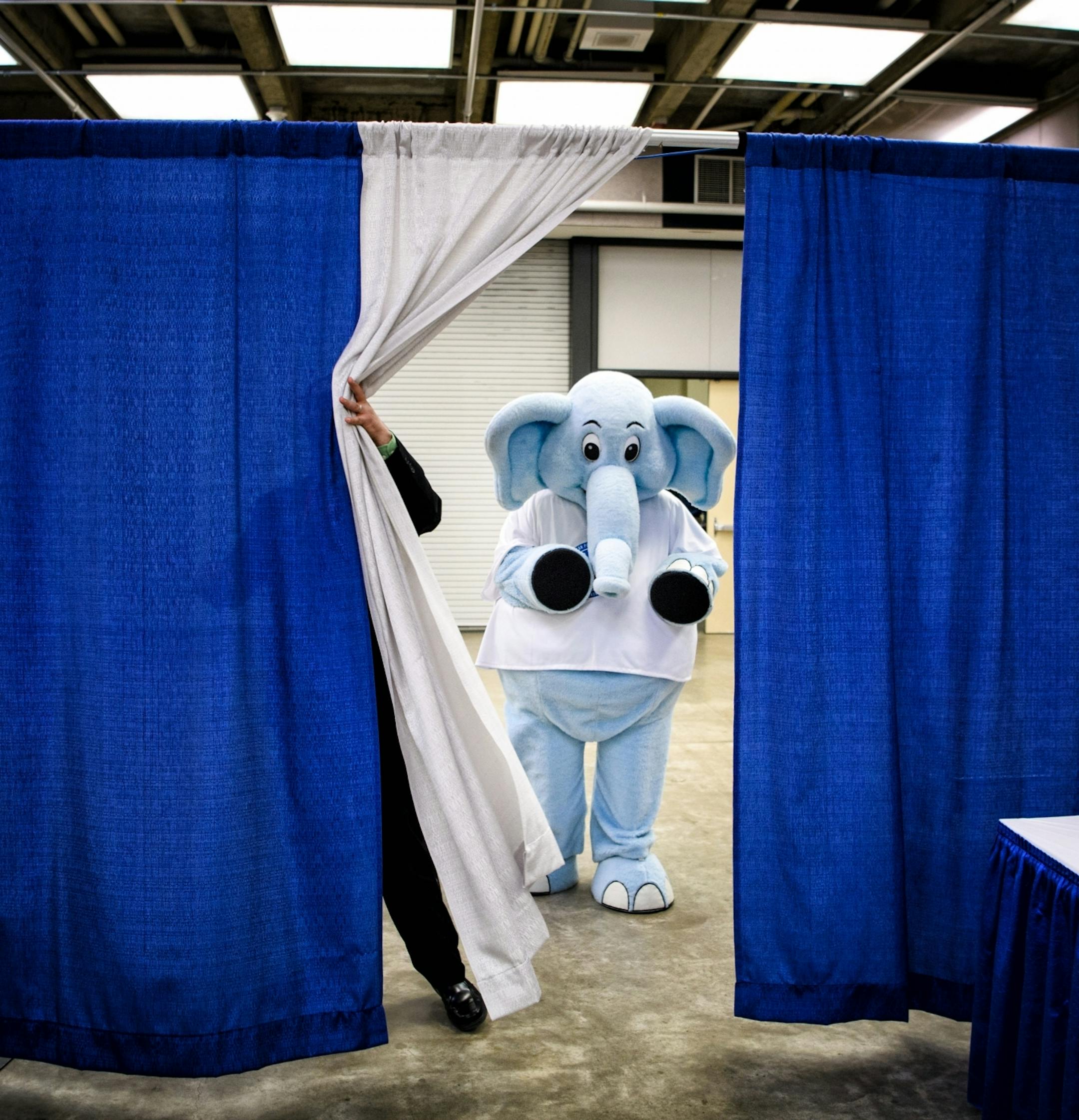 The GOP mascot entered the hall.