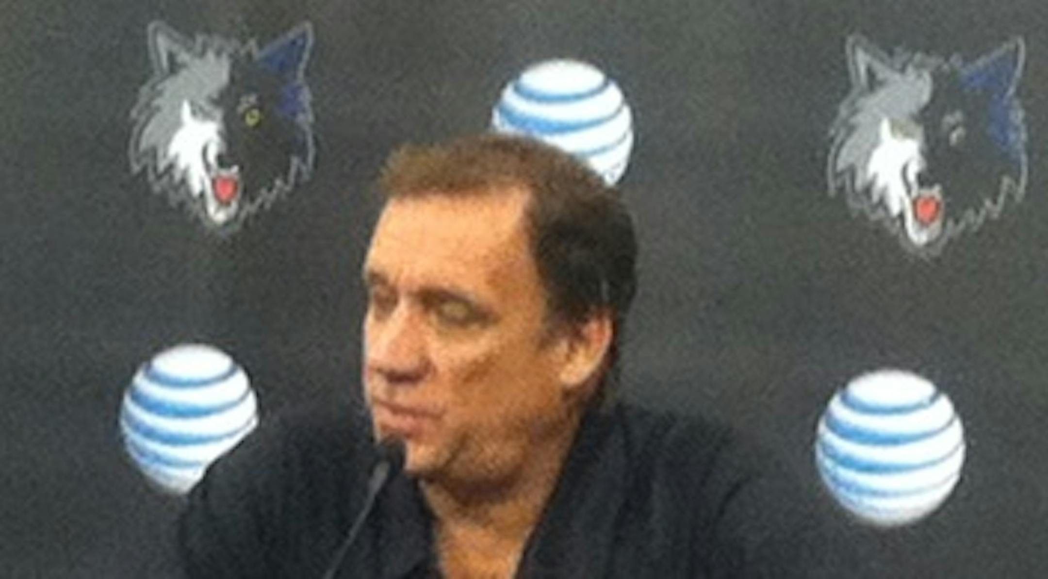 Bad, grainy photo of Saunders that we took at today's presser