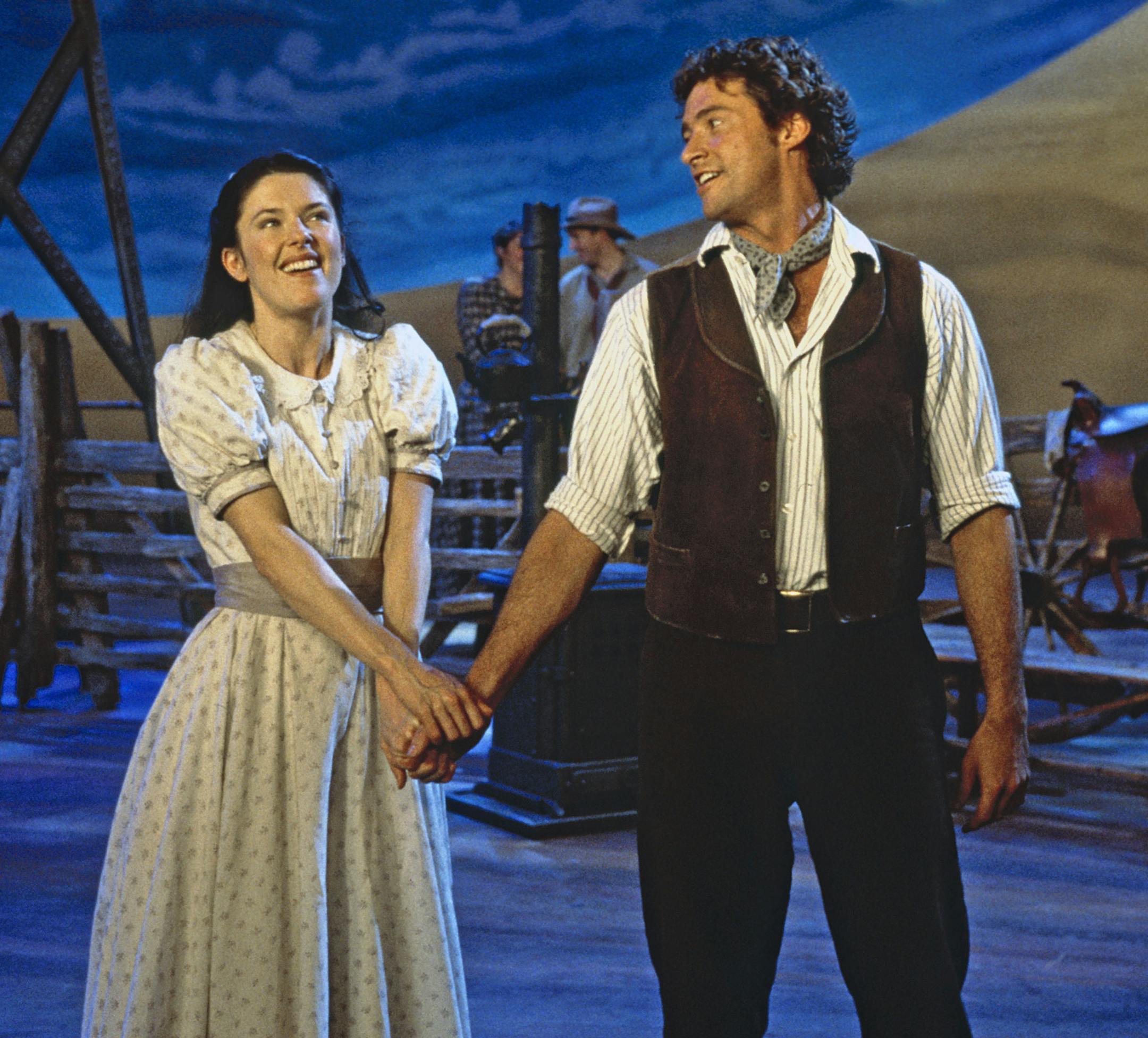 Josefina Gabrielle as Laurey and Curly (Hugh Jackman) in "Oklahoma!"