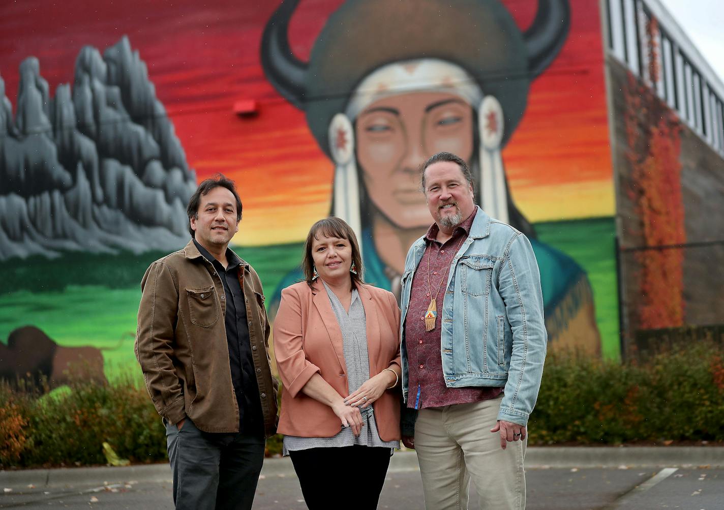 Sam Olbekson - Principal, Director of Native American Design & Planning - Cuningham Group, Mary LaGarde, executive director of the Minneapolis American Indian Center, and Robert Lilligren, executive at the Native American Community Development Institute, a member of the Met Council who previously served as CEO of the Little Earth United Tribes and also served on the Minneapolis City Council, and are seen outside the Minneapolis American Indian Center Tuesday, Oct. 22, 2019, in Minneapolis, MN. T