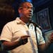 Rep. Keith Ellison speaks to supporters after winning the Democratic nomination for Attorney General during his primary party at Nomad World Pub, Tues