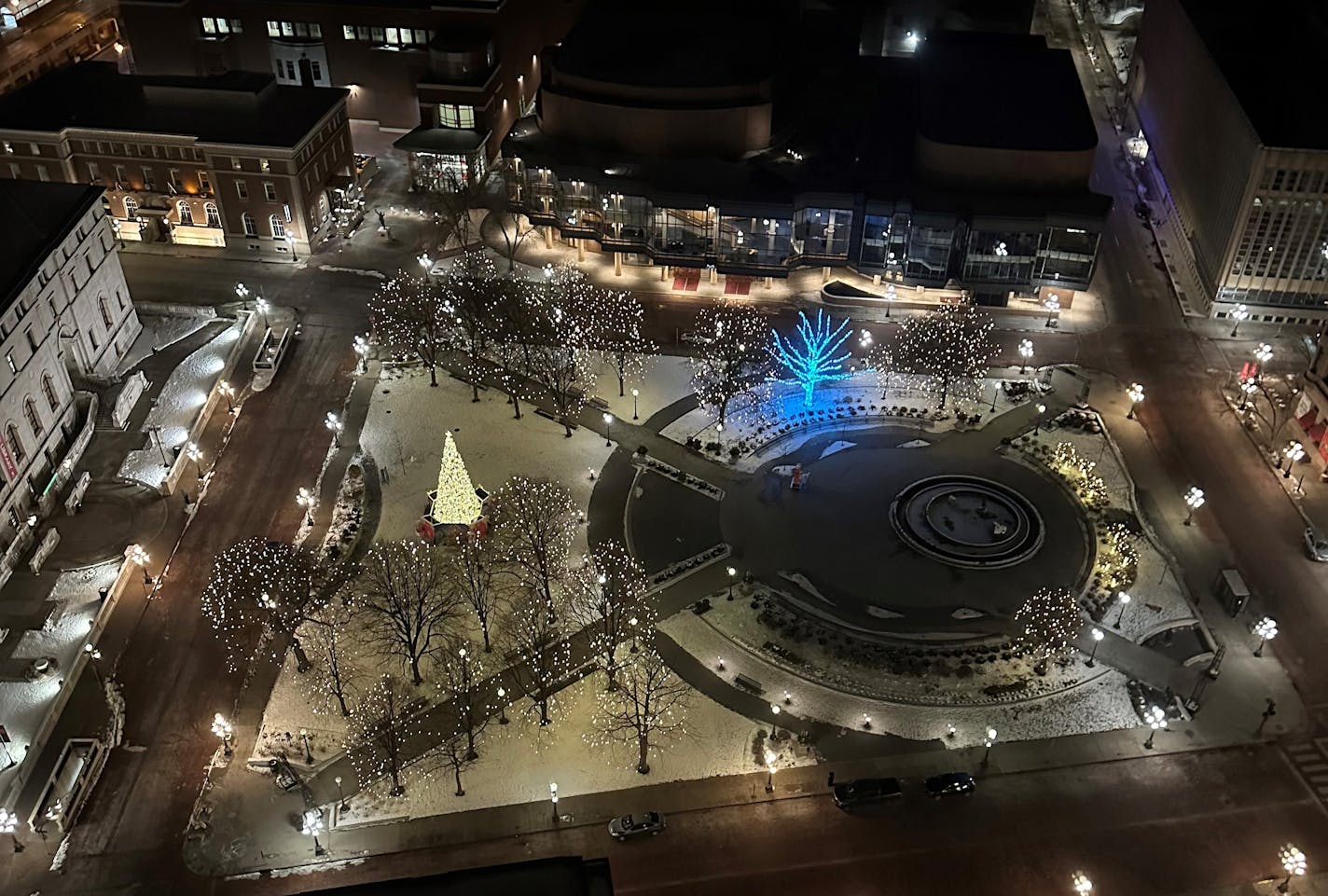 St. Paul's Christmas tree in Rice Park is featured on the Hallmark Channel's website. Photo courtesy of the St. Paul Downtown Alliance.