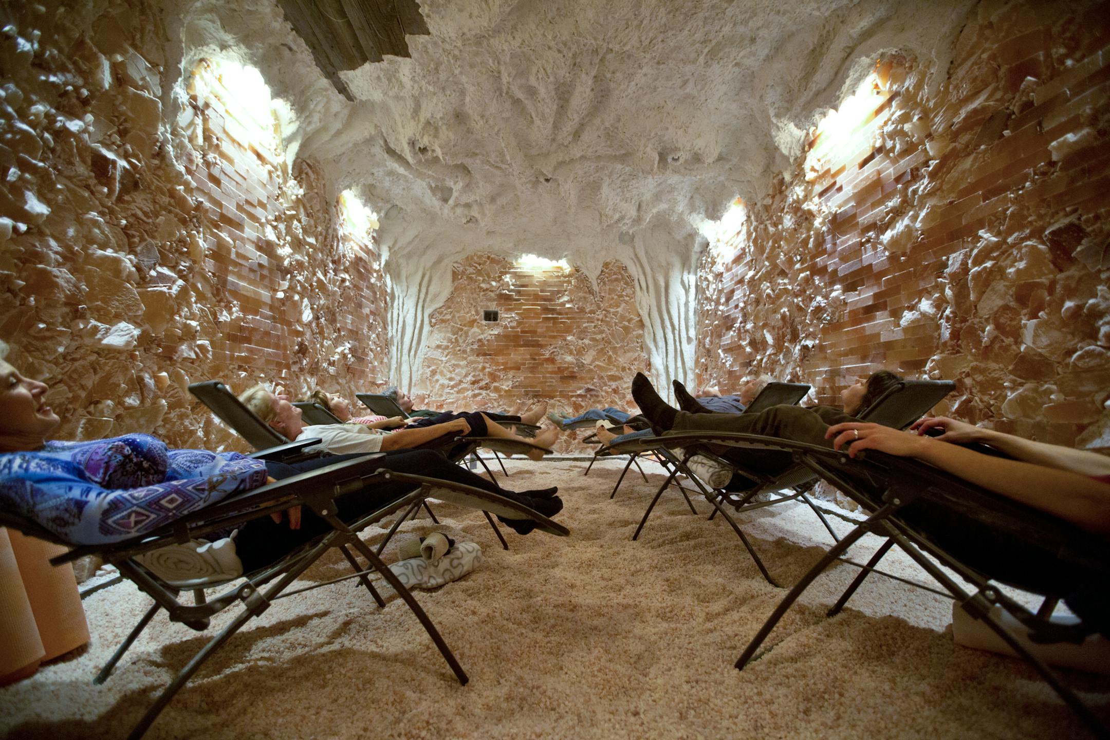 It's called "salt therapy" and it has gained a foothold in Minnesota. Touted as an all natural way to bring relief to those who suffer from allergies, flu or asthma, salt therapy treats patients by allowing them to inhale dry, microparticles of salt dispersed by a generator to reduce their symptoms. A placed called "The Salt Cave" in Minneapolis is celebrating its one year anniversary this fall. A soul breathing class took place in the salt room in Minneapolis, Minn., on Thursday, October 3, 201