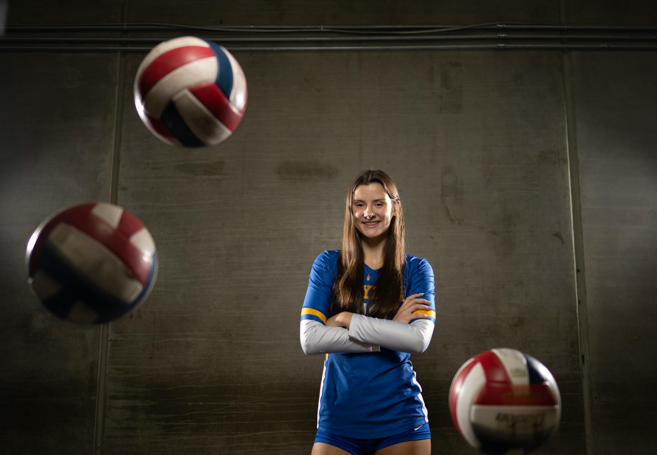 The Star Tribune's All-Metro volleyball Player of the Year, Stella Swenson of Wayzata in a portrait Sunday, Nov. 6, 2022 at the Minnesota Select Volleyball Center in Osseo. ] JEFF WHEELER • Jeff.Wheeler@startribune.com