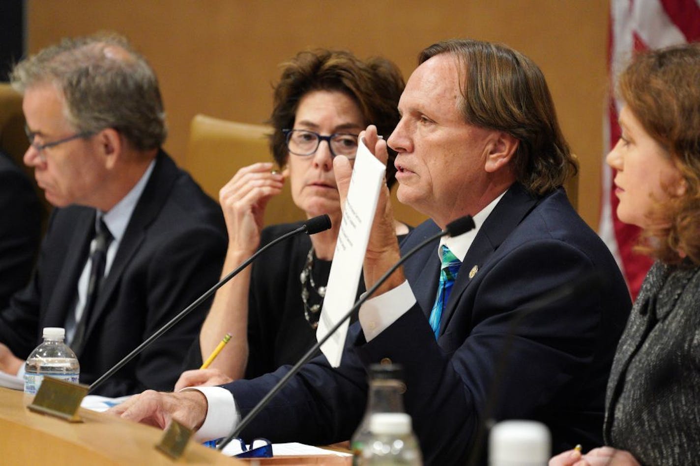 Sen. Jim Abeler, R-Anoka, questioned new Department of Human Services Commissioner Jodi Harpstead after she was introduced at the start of a Minnesota State Senate joint meeting on Health and Human Services finance and policy Wednesday.