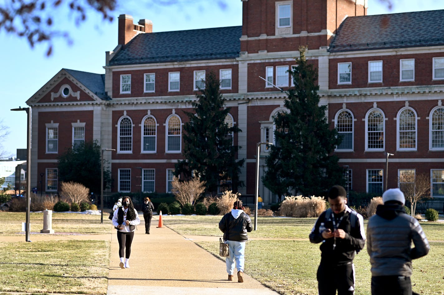 People walk on the campus of Howard University in Washington on Tuesday, one of a series of historically Black colleges and universities to receive bomb threats in the past month. MUST CREDIT: Washington Post photo by Marvin Joseph