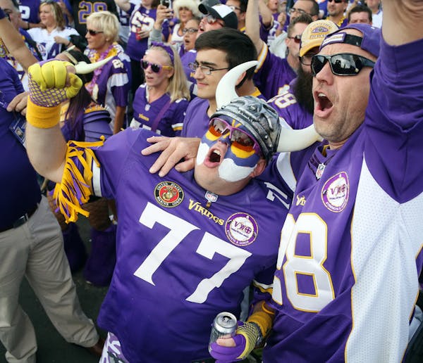 Tom Nickerson, left, and Grant Sparks tailgated before the Vikings home opener at TCF Bank Stadium in 2015.