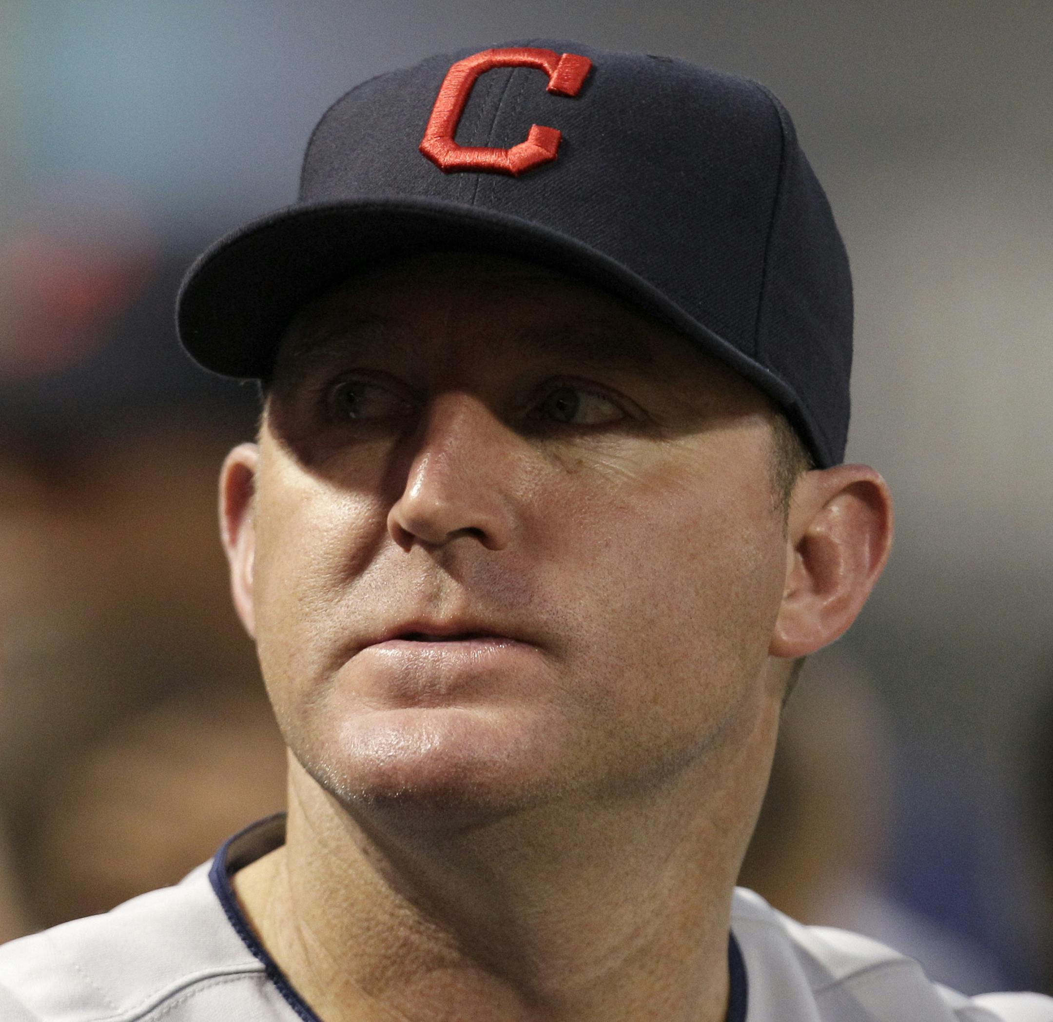 Cleveland Indians' Jim Thome stands in the dugout during a baseball game against the Texas Rangers Tuesday Sept. 13, 2011, in Arlington, Texas. The Rangers won 10-4. (AP Photo/Tony Gutierrez) ORG XMIT: OTKTG113