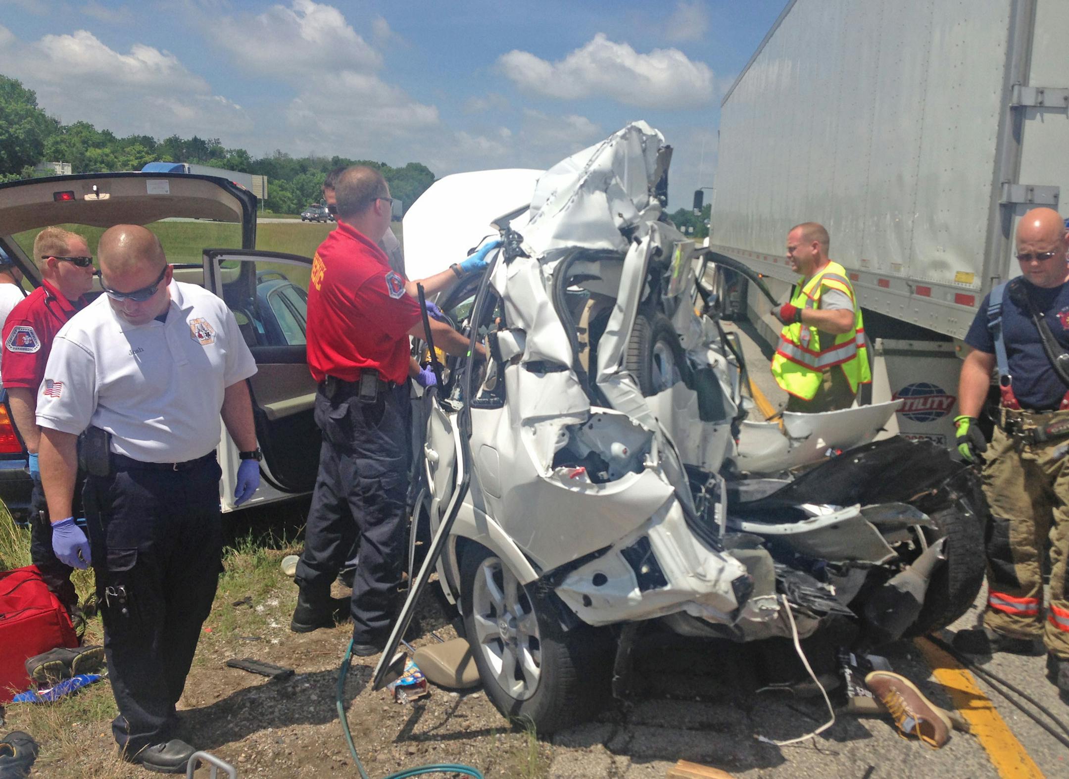 Emergency personnel coordinated how to remove a girl, 13, who survived this crash in Indiana. The girl was removed first, then the bodies of her grandparents. credit: Henry County ( Indiana) Sheriff's Office