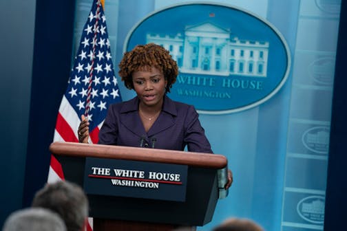 White House press secretary Karine Jean-Pierre speaks during a briefing at the White House, Friday, Aug. 5, 2022, in Washington. (AP Photo/Evan Vucci)