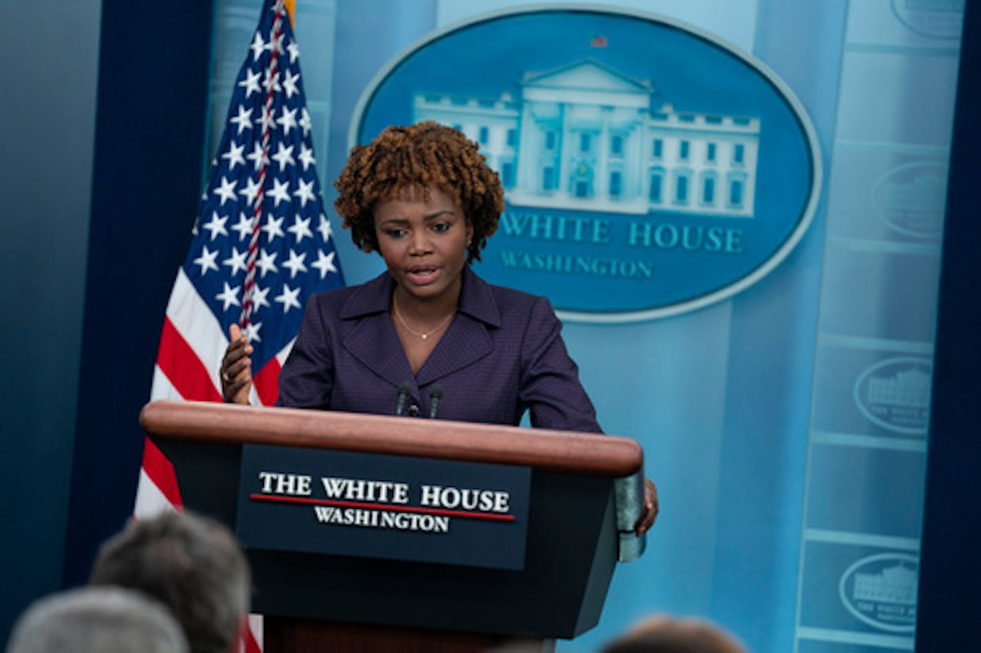White House press secretary Karine Jean-Pierre speaks during a briefing at the White House, Friday, Aug. 5, 2022, in Washington. (AP Photo/Evan Vucci)