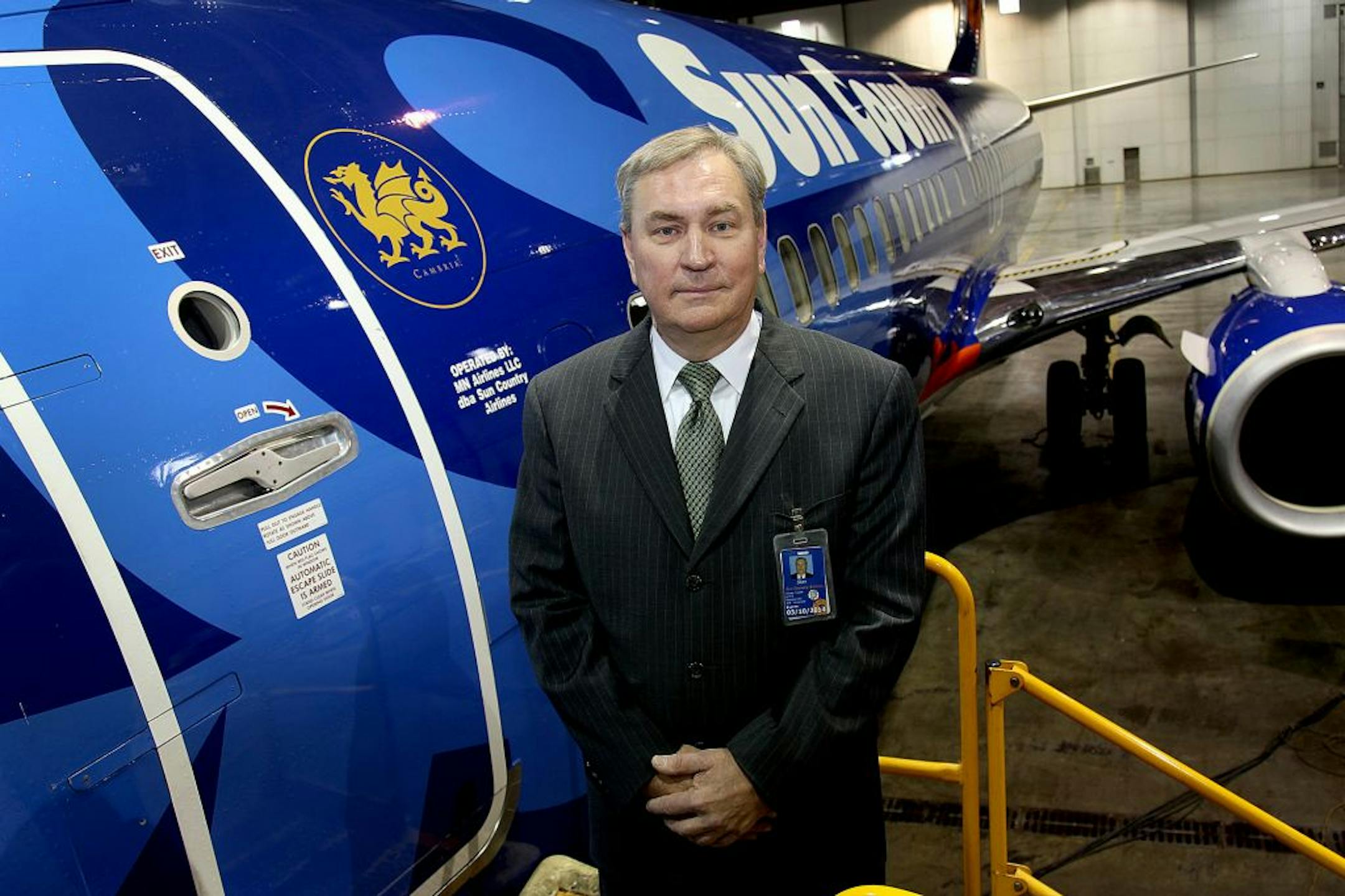 Sun Country's Stan Gadek, chief executive officer and key strategist behind the airline's turn around under the new ownership of Marty Davis and his Cambria countertop manufacturing family, stood in front of one of the airplanes, Wednesday, November 7, 2012 in Bloomington, MN. (ELIZABETH FLORES/STAR TRIBUNE) ELIZABETH FLORES � eflores@startribune.com