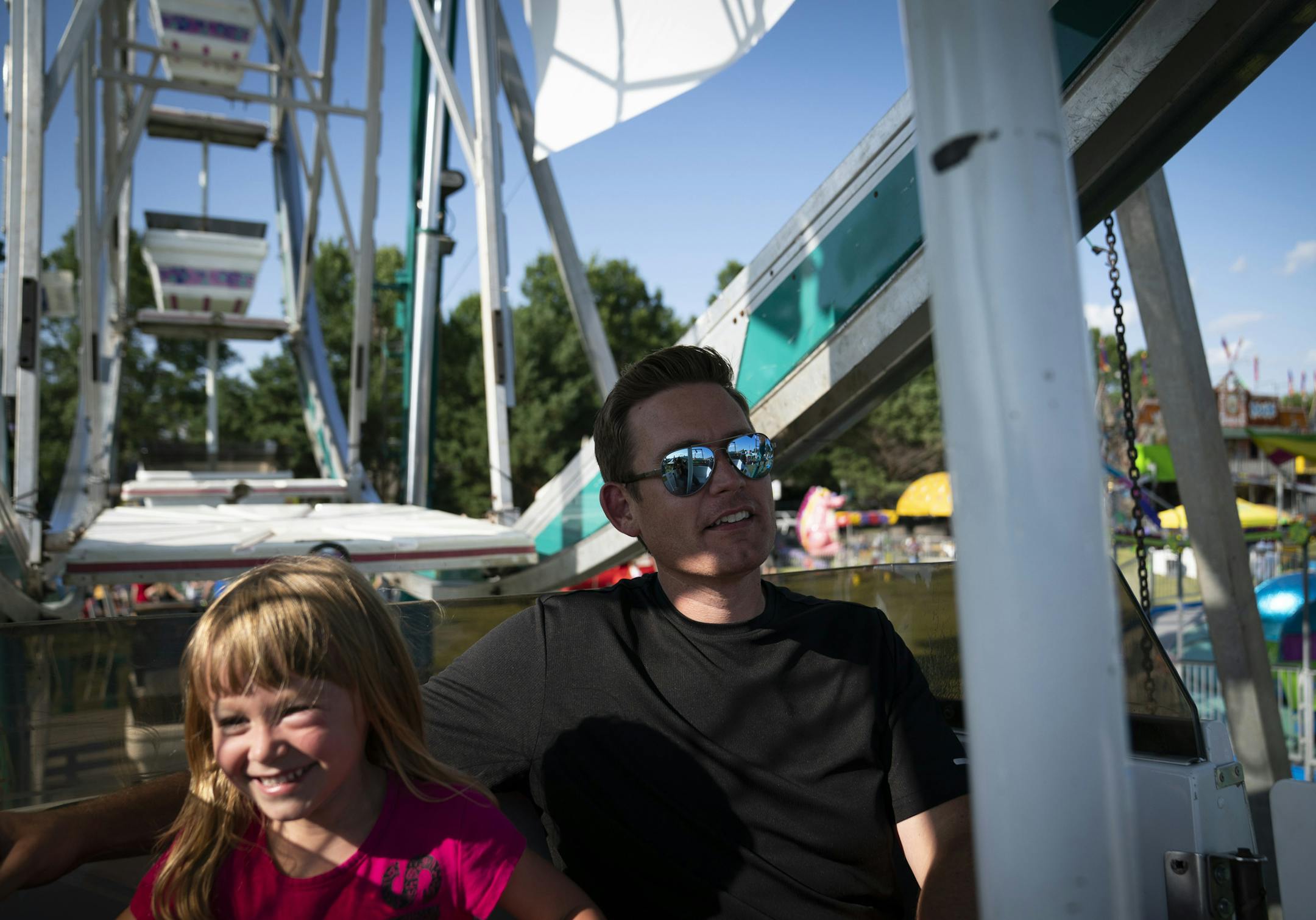 Dan Thompson and his daughter Vara, of St. Bonifacius, rode the Ferris wheel at the recent Carver County Fair in Waconia.