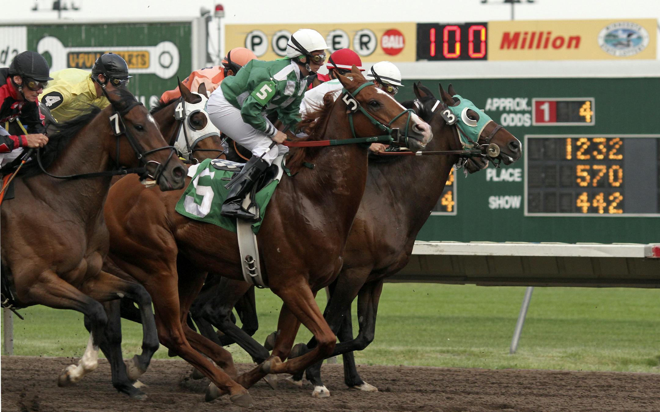 Horses take off down the track for the first race on the first day at Canterbury Park in Shakopee, Minn., Friday, May 18, 2012. ] (KYNDELL HARKNESS/STAR TRIBUNE) kyndell.harkness@startribune.com