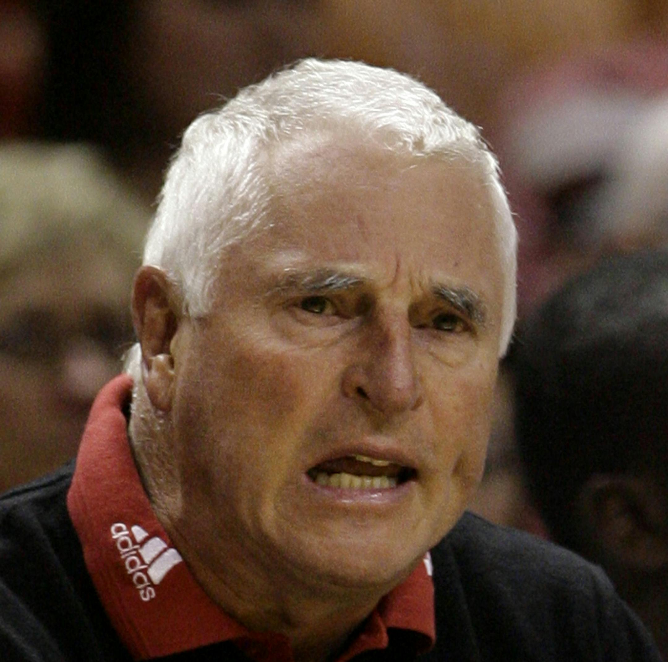 Texas Tech basketball coach Bobby Knight shouts instructions to his team as they play Arkansas Little Rock in the first half of a basketball game in the 2006 College Basketball Experience Classic in Lubbock, Texas, Tuesday, Nov. 14, 2006. (AP Photo/Tony Gutierrez) ORG XMIT: TXTG107