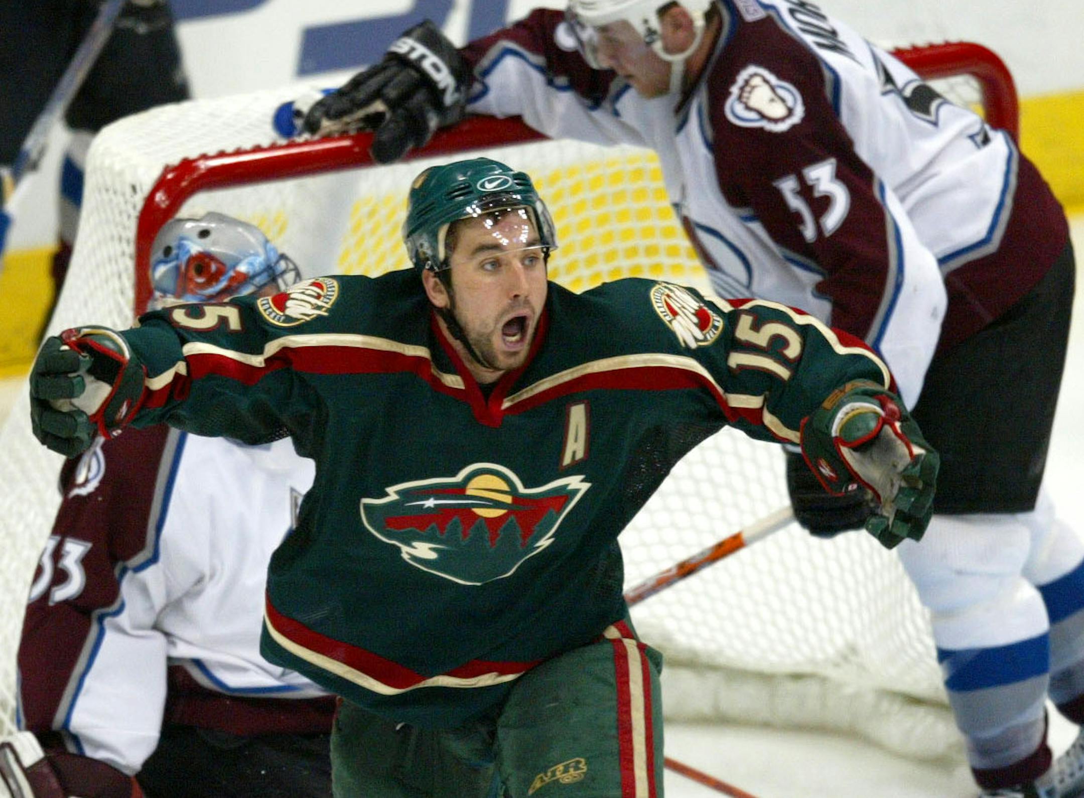 Denver, CO. Tuesday 4/22/2003 - Minnesota Wild -VS- Colorado Avalanche, Game 7 Game Winner!!!!! // Andrew Brunette scores the winning goal in overtime.