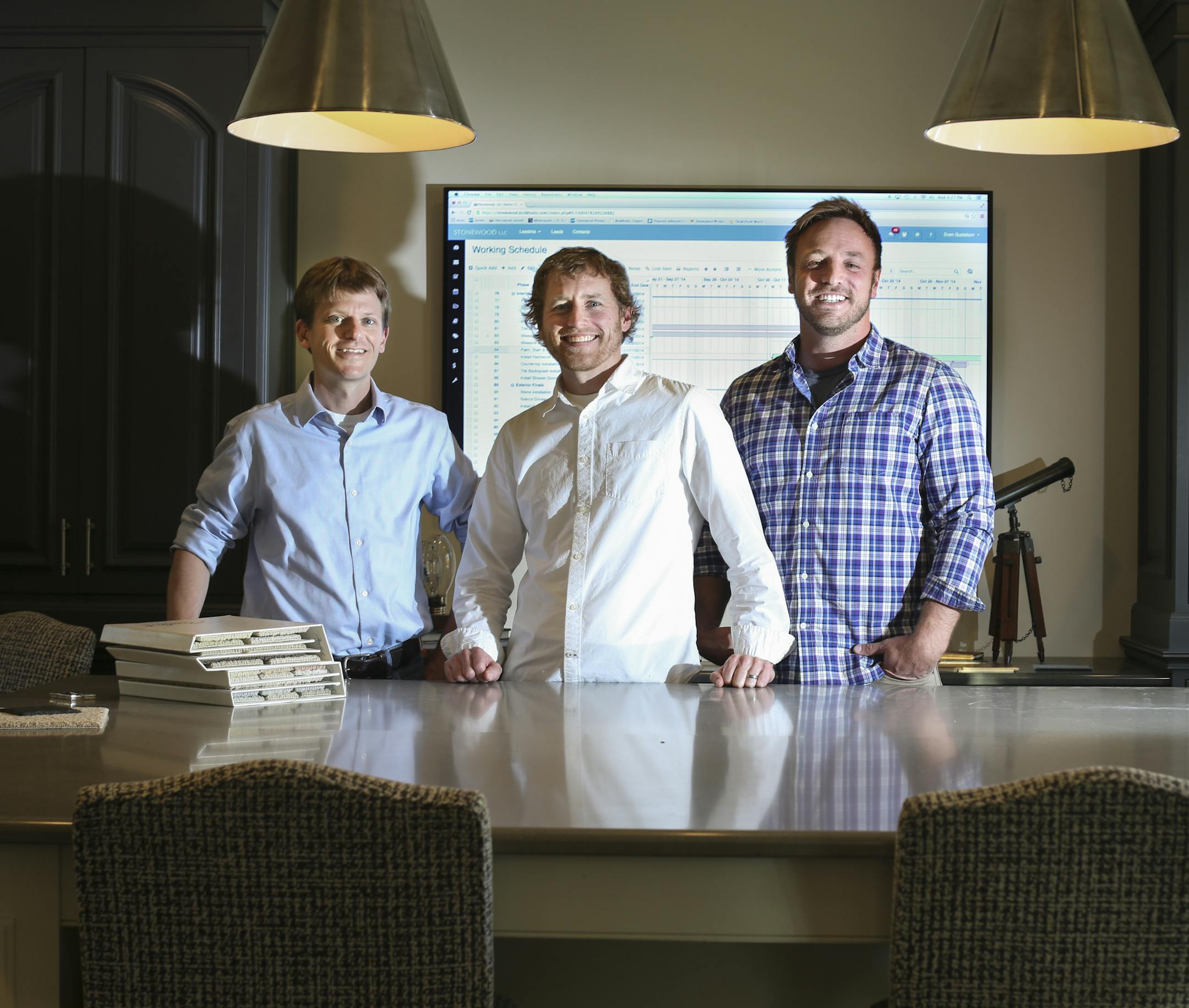 Twin Cities home builders (from the left) Sven Gustafson, Jared Johnson, and Chad Mayes developed a project management software, which they now sells to other builders. They were photographed on Wednesday, October 15, 2014 in Wayzata , Minn. ] RENEE JONES SCHNEIDER &#x201a;&#xc4;&#xa2; reneejones@startribune.com