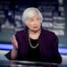 FILE - In this Aug. 14, 2019, file photo, former Fed Chair Janet Yellen speaks with Fox Business Network guest anchor Jon Hilsenrath in the Fox Washin