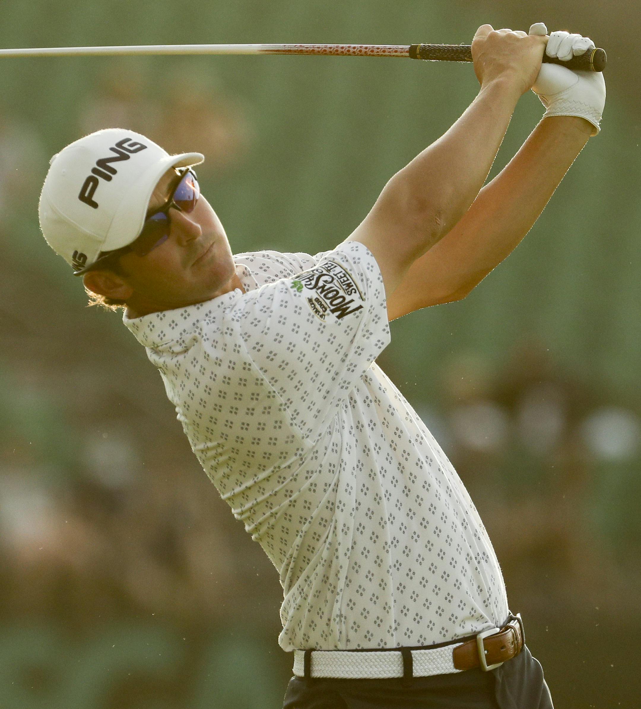 Andrew Landry watches his tee shot on the 10th hole during third round of the U.S. Open golf championship at Oakmont Country Club on Saturday, June 18, 2016, in Oakmont, Pa. (AP Photo/Charlie Riedel)