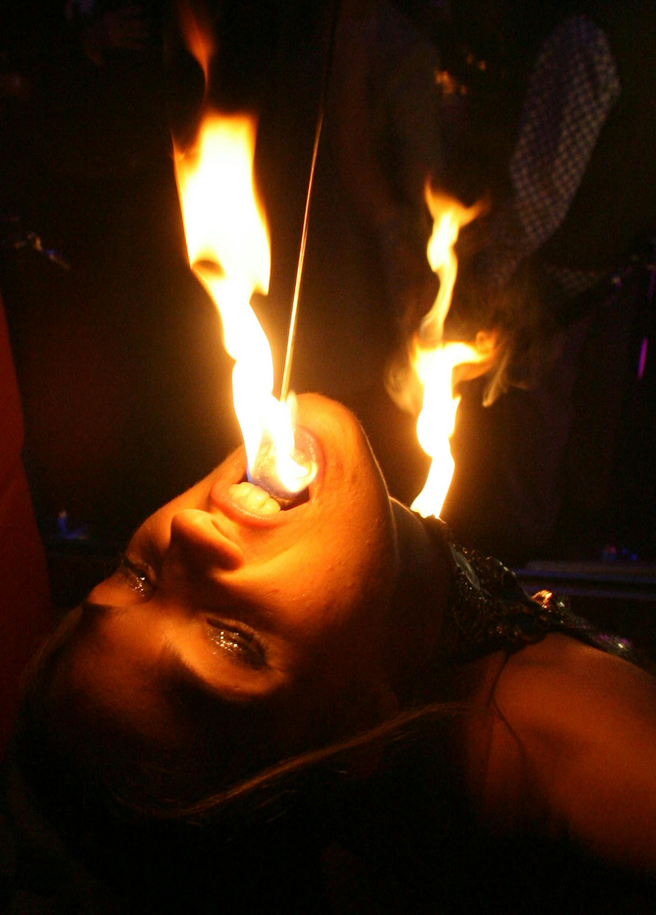 Aimee Willmoth "ate" the tip of her fire wand.