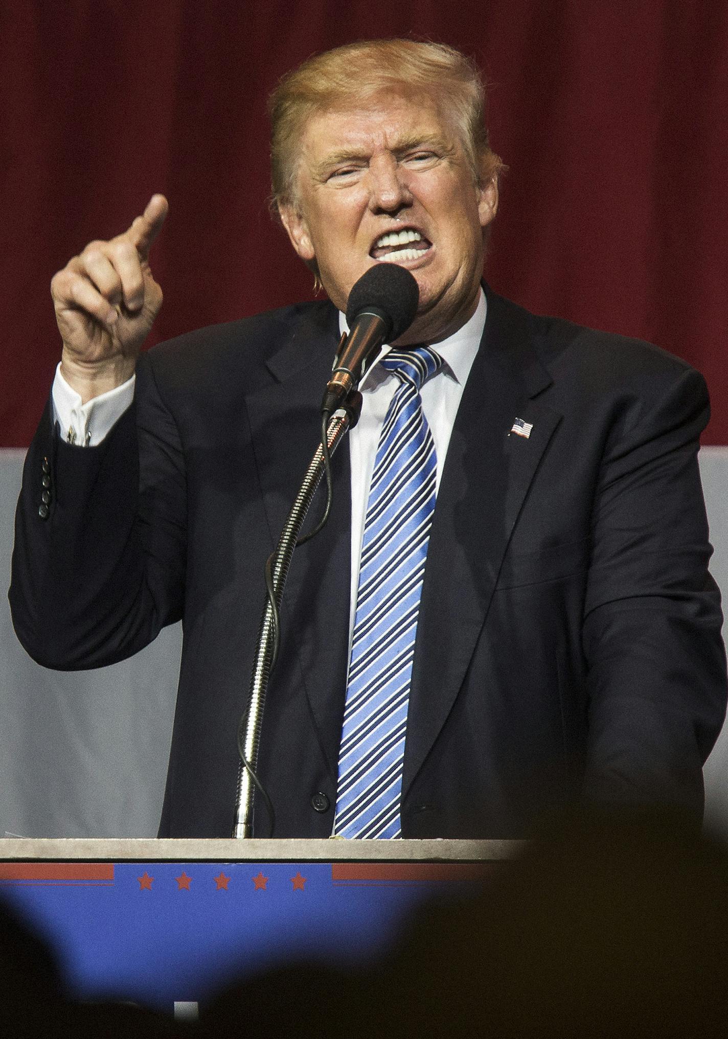 Donald Trump, the presumptive Republican presidential nominee, speaks during a campaign event at the Grand Park Events Center in Westfield, Ind., July 12, 2016. (Damon Winter/The New York Times)