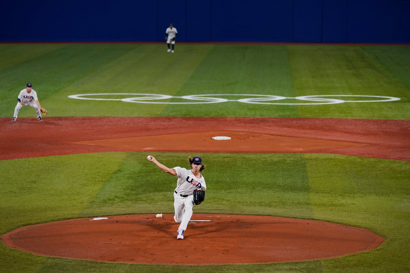 United States' Joe Ryan pitches during the first inning of a semi-final baseball game South Korea at the 2020 Summer Olympics, Thursday, Aug. 5, 2021, in Yokohama, Japan. (AP Photo/Sue Ogrocki)