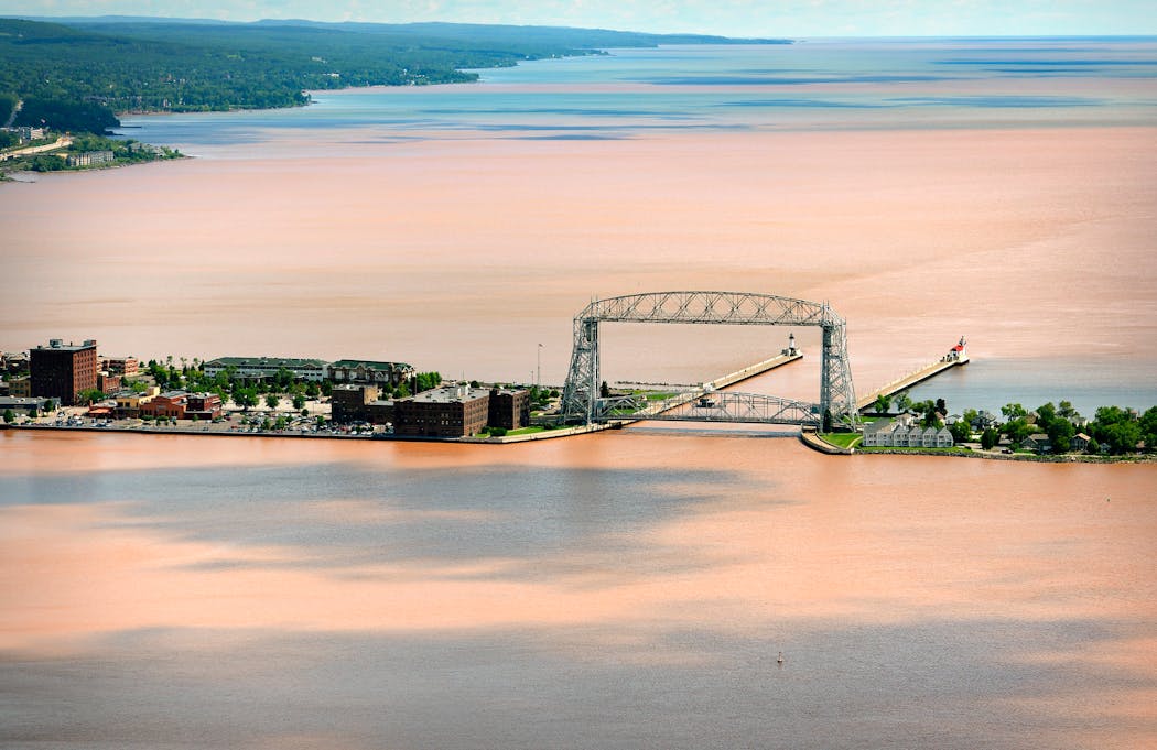 Evidence of the heavy rains that disabled Duluth in June of 2012 were visible in Lake Superior following the flood, as water full of sediment created brown run-off and discoloring.