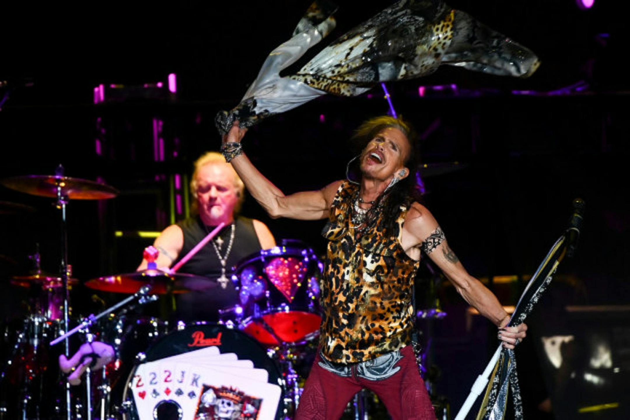 Joey Kramer and Steven Tyler at TC Summer Jam/ Star Tribune photo by Aaron Lavinsky