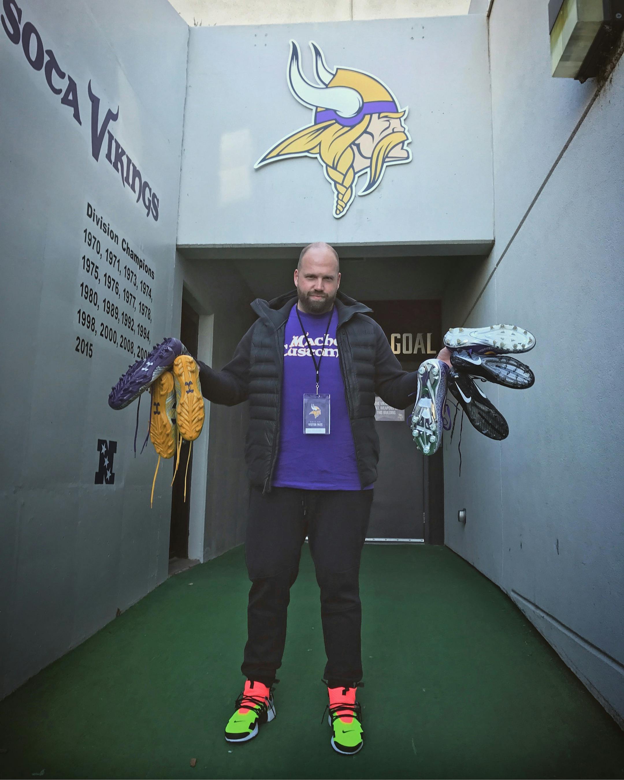 Dan Gamache, who founded Mache Custom Kicks in 2004, has made hand-painted cleats for several Vikings players.