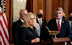 Rep. Liz Cheney (R-Wy­o.) speaks during a press conference on Capitol Hill in Washington, Sept. 30, 2020.