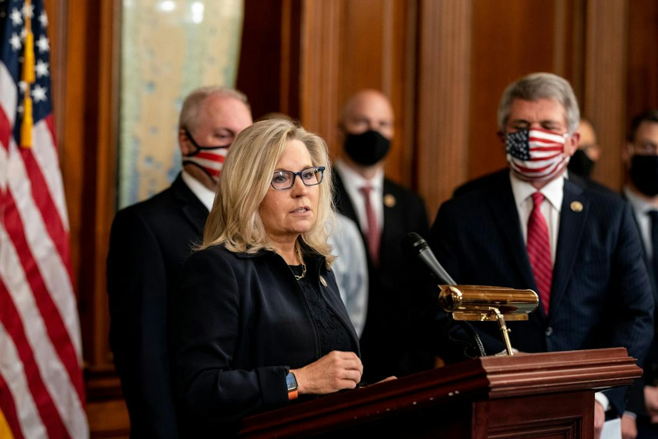 Rep. Liz Cheney (R-Wy­o.) speaks during a press conference on Capitol Hill in Washington, Sept. 30, 2020.