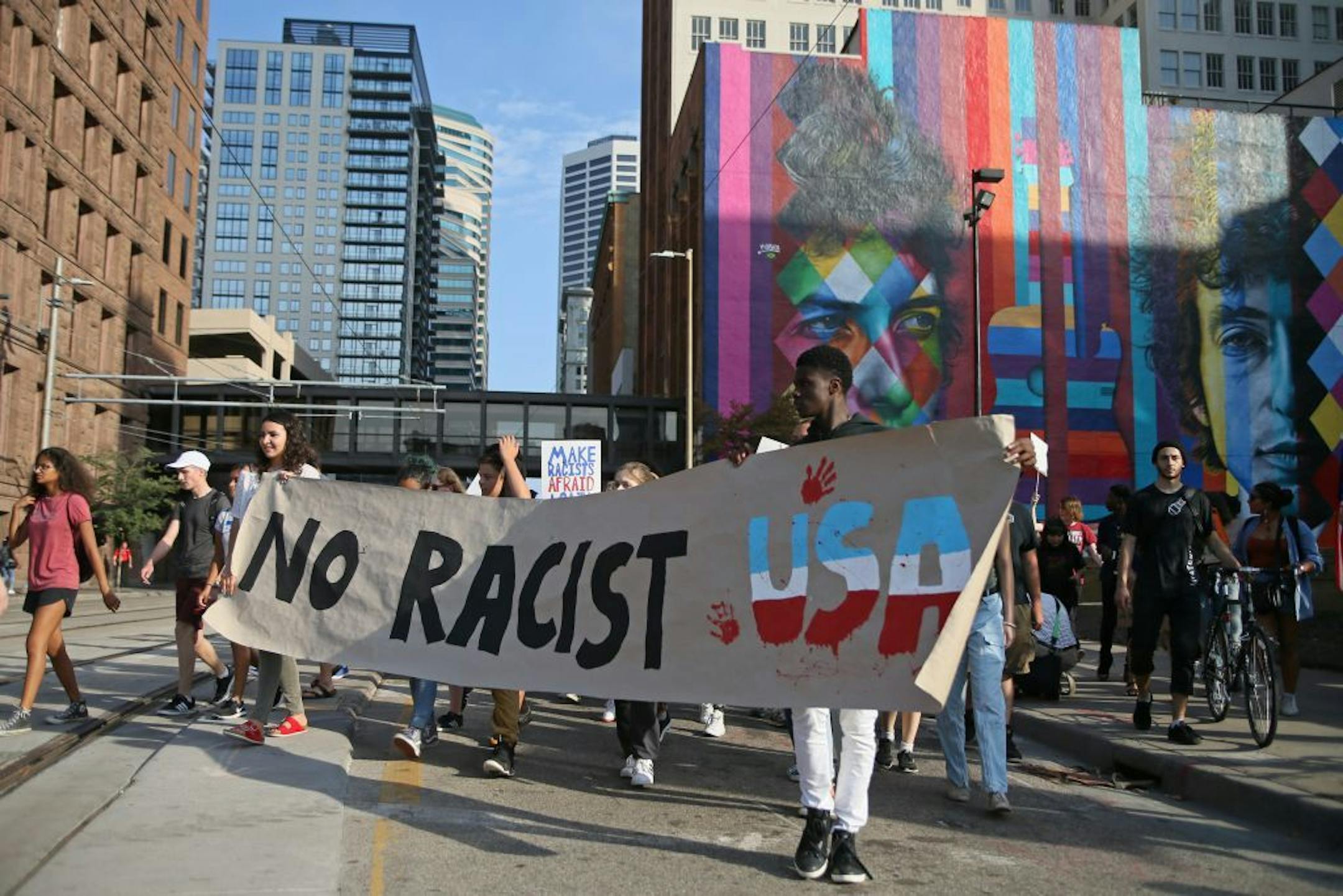 Youth groups, schools and activist organizations across the county marched in this Day of Action which ended up briefly shutting down traffic and light rail service in downtown Minneapolis during the evening rush hour on Friday, Sept. 15, 2017.