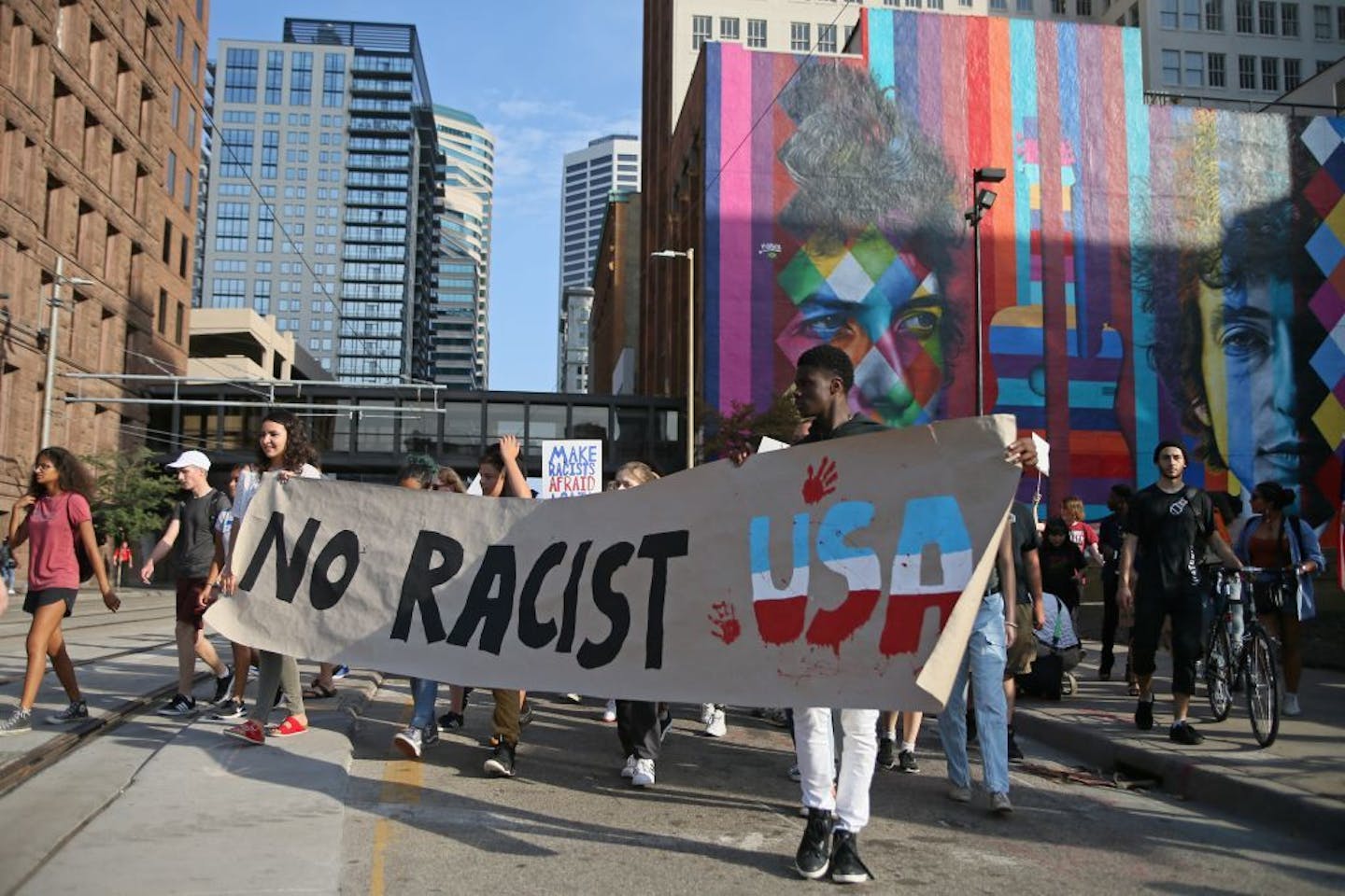 Youth groups, schools and activist organizations across the county marched in this Day of Action which ended up briefly shutting down traffic and light rail service in downtown Minneapolis during the evening rush hour on Friday, Sept. 15, 2017.