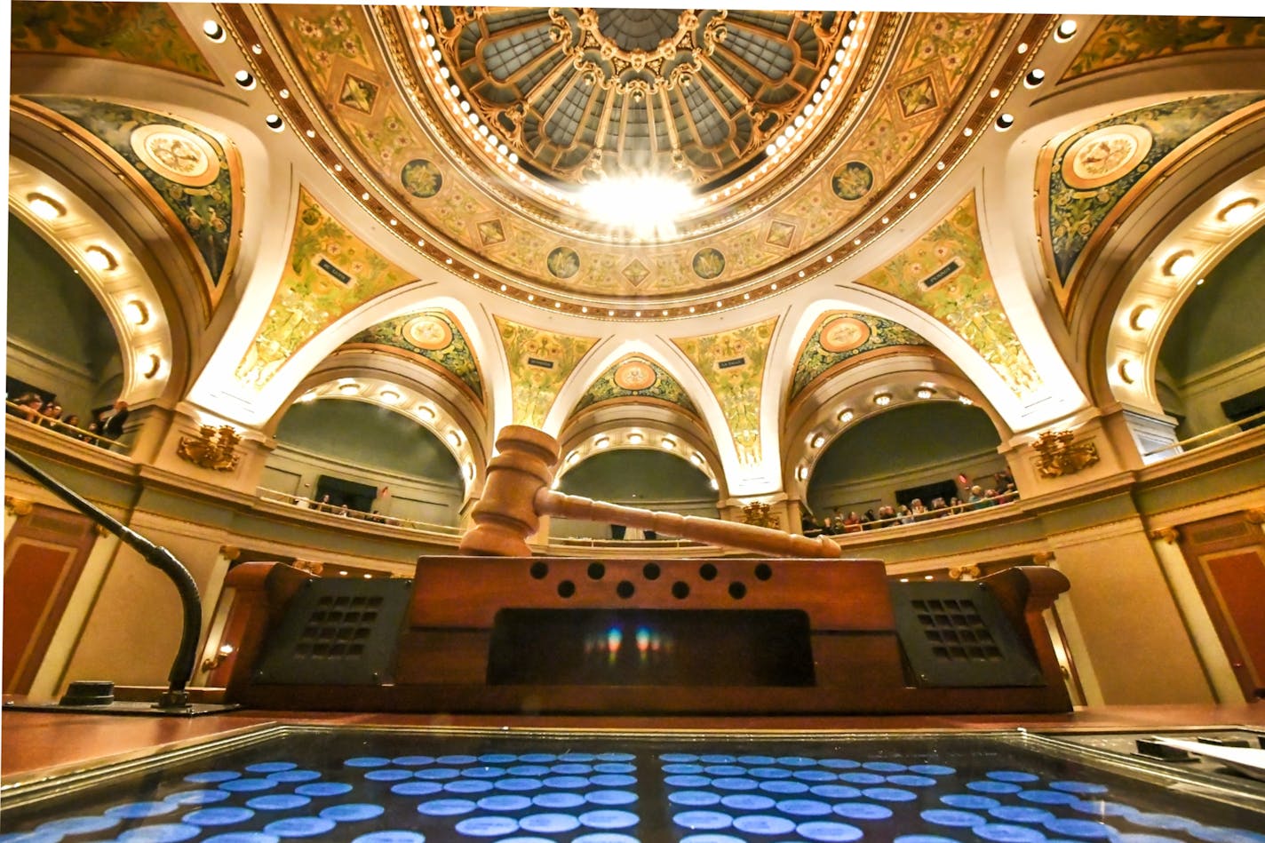 The view from the Speaker's Chair in the House Chamber. Speaker Daudt's gavel was made from a white oak tree from his grandpa's Minnesota farm. The Minnesota State Capitol, St. Paul. ] GLEN STUBBE &#xef; glen.stubbe@startribune.com Wednesday, April 5, 2017 EDS, this is for Erin Golden's legislative preview after easter break story 4/16/2017 or for any purpose after that. GS