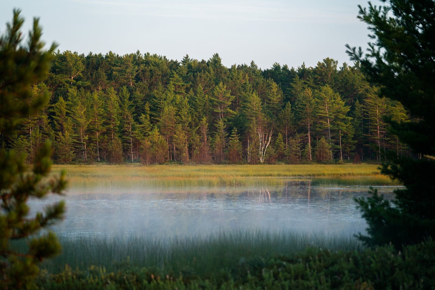 The tombolo is a mile-long ecologically diverse sandbar connecting Presque Isle to the rest of Stockton Island. Nestled between two beaches are sand dunes, a bog and fern-carpeted forrest.