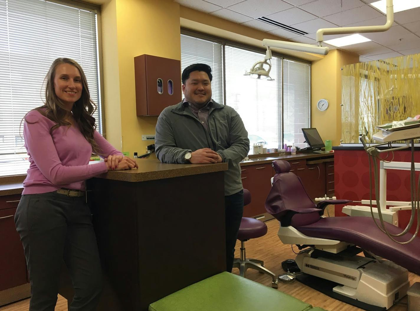 Dr. Courtney Hill and Adam Choe are the co-founders of an educational health app company called Yonder, which on Monday is launching its app to ease pediatric dental anxiety. Yonder&#x2019;s first client is Laganis Pediatric Dentristy in Maple Grove, whose offices are pictured here.