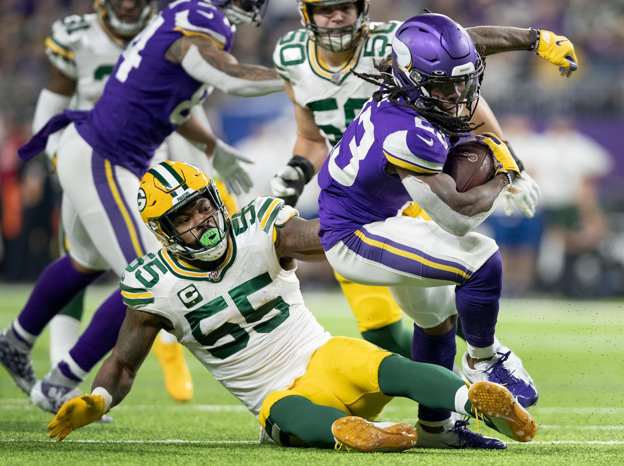 Running back Mike Boone (23) is expected to get his second start for the Vikings on Sunday against the Bears. He had 11 carries for only 28 yards in Monday night's loss to the Packers.