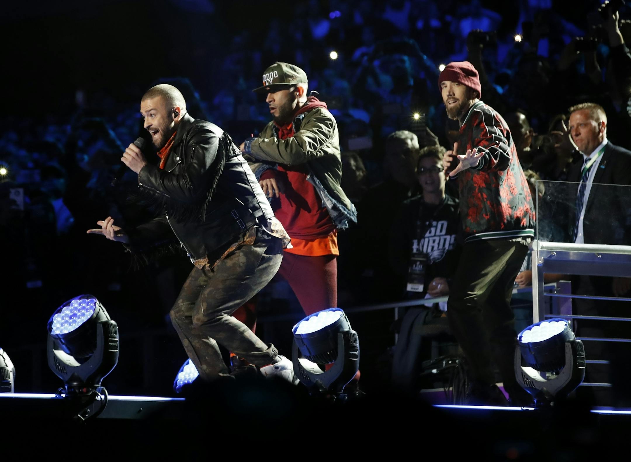 Justin Timberlake performed at the halftime show of Super Bowl LII at U.S. Bank Stadium.