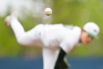 Mounds View pitcher Peter Adie delivers against Maple Grove on Saturday at Lions Field in Waconia. The game was part of Baseball Day Minnesota.