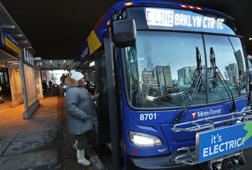 Commuters get on the C Line rapid bus Tuesday, Dec. 17, 2019, outside HCMC at 7th St. and Park Ave.] DAVID JOLES &#x2022; david.joles@startribune.com This year will be an important building block for Metro Transit's bedrock bus service. More than a half dozen major lines are in the works, including the Upper Midwest's first true bus-rapid transit line in the east Metro. But transit planners say a stable source of funding is needed to make the transit system in the Twin Cities more expansive and