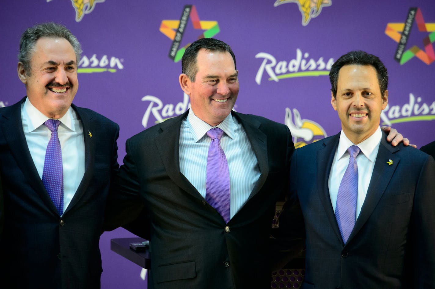 Team owners Zygi and Mark Wilf with Zimmer. Minnesota Vikings today introduced new head coach Mike Zimmer at a news conference at Winter Park. Friday, January 17, 2014. ] GLEN STUBBE * gstubbe@startribune.com