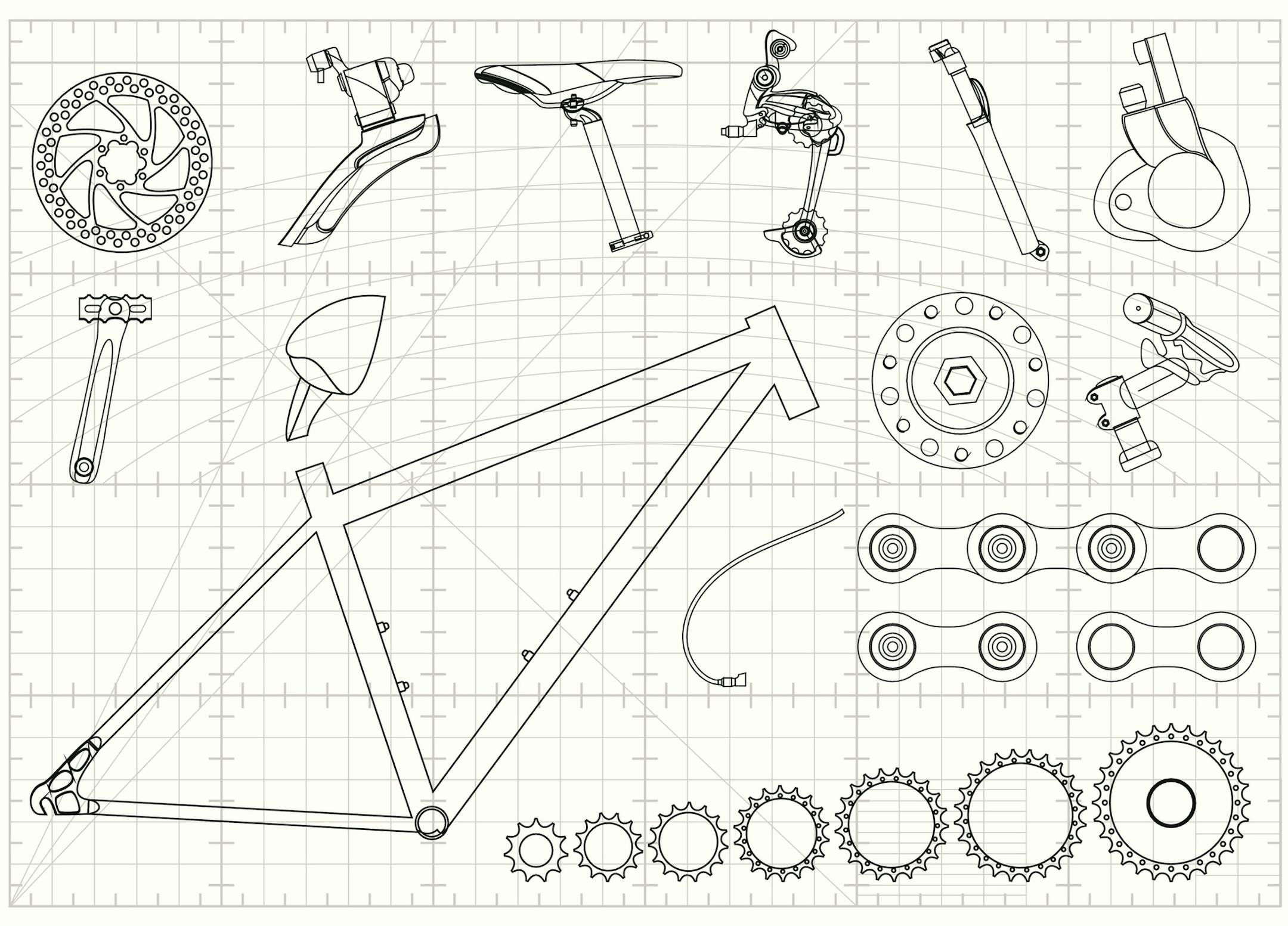 Blueprint with Bike Equipments.