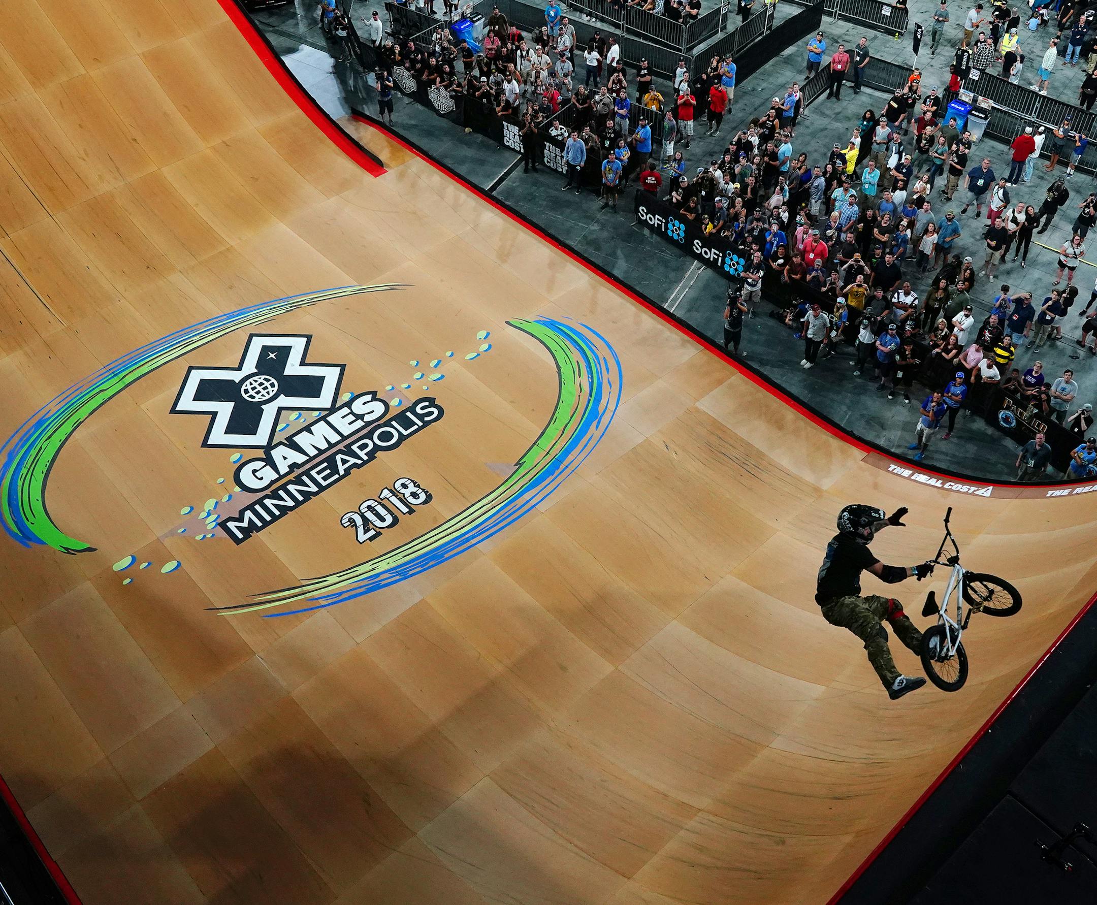 Morgan Wade competed in The Real Cost BMX Big Air Final Friday. ] ANTHONY SOUFFLE ï anthony.souffle@startribune.com Athletes competed in the annual XGames Friday, July 20, 2018 at U.S. Bank Stadium in Minneapolis.