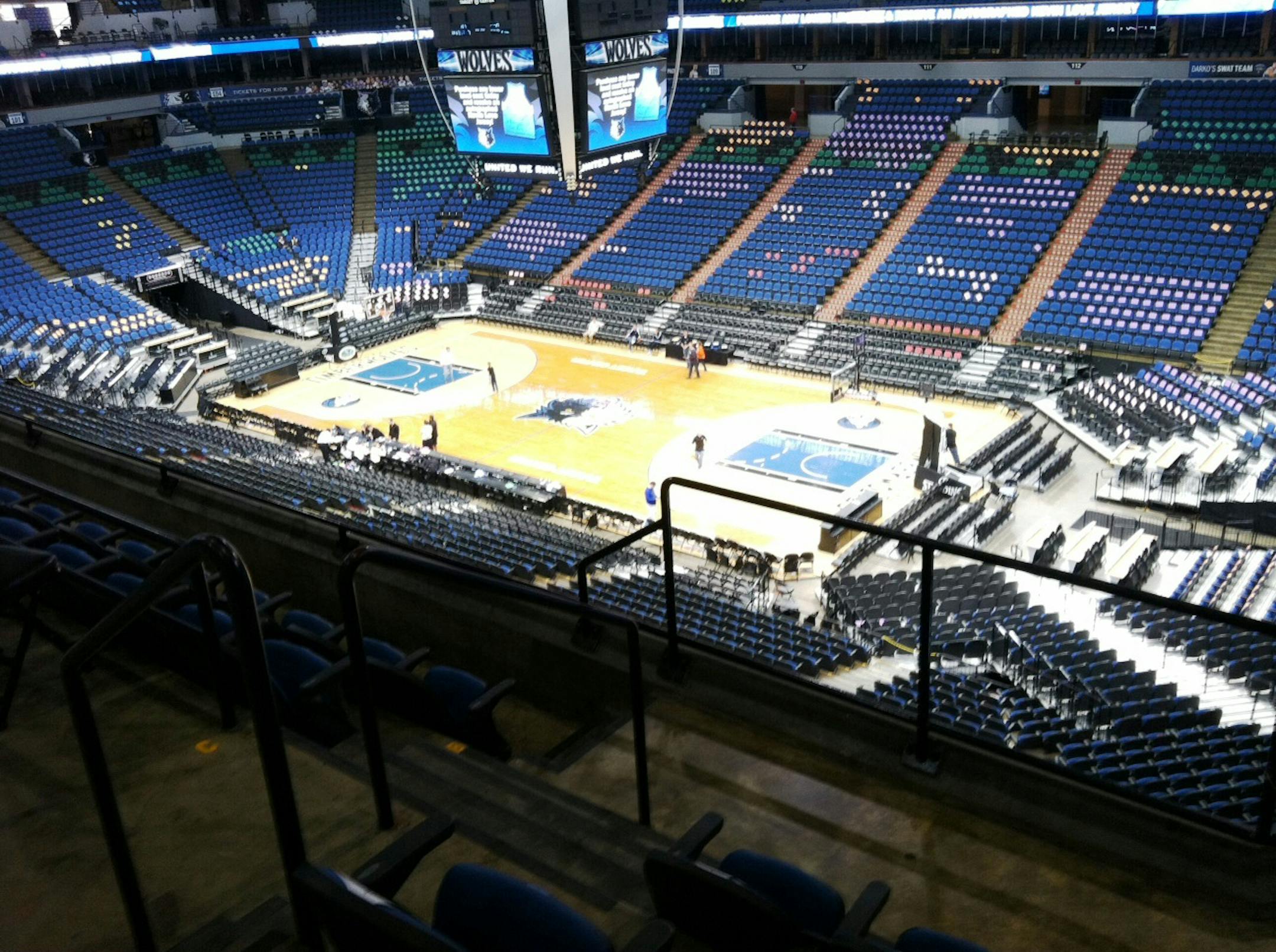 A view from an available seat in Target Center's Section 227 ($8/game) at Sunday's Timberwolves open house. The view also shows the panoramic of other seats marked across the way. MICHAEL RAND mrand@startribune.com