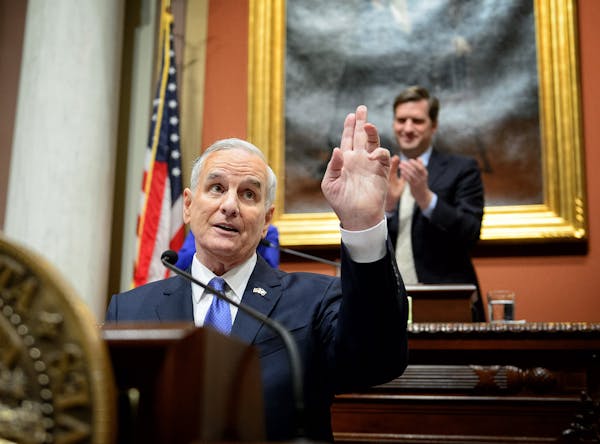 Governor Mark Dayton received warm applause in the House Chamber as he delivered his 2015 State of the State address at the Minnesota State Capitol, S