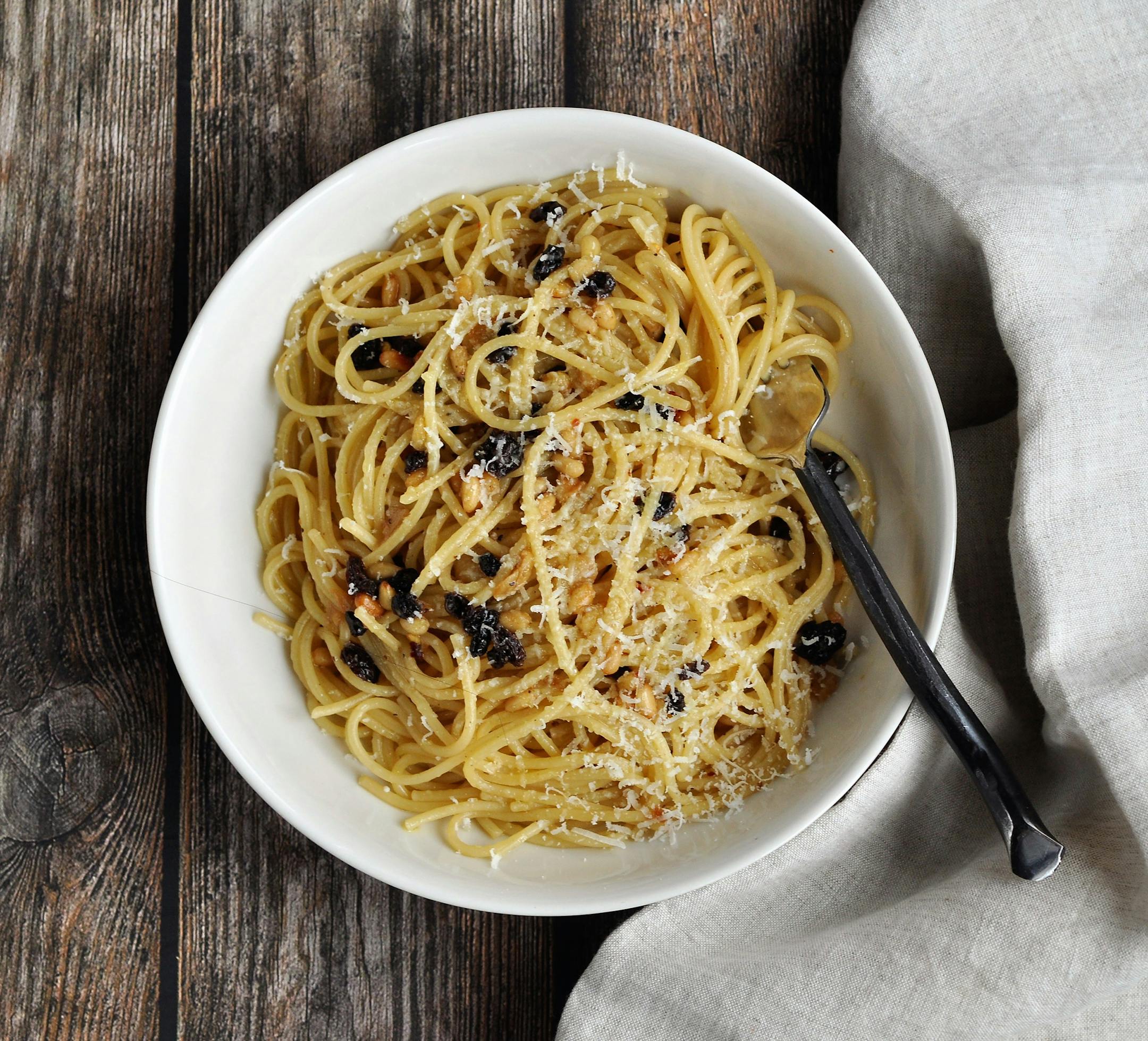 Just a few ingredients can make a big impact in Pasta with Currants, Pine Nuts and Garlic. Recipe and photo by Meredith Deeds, Special to the Star Tribune