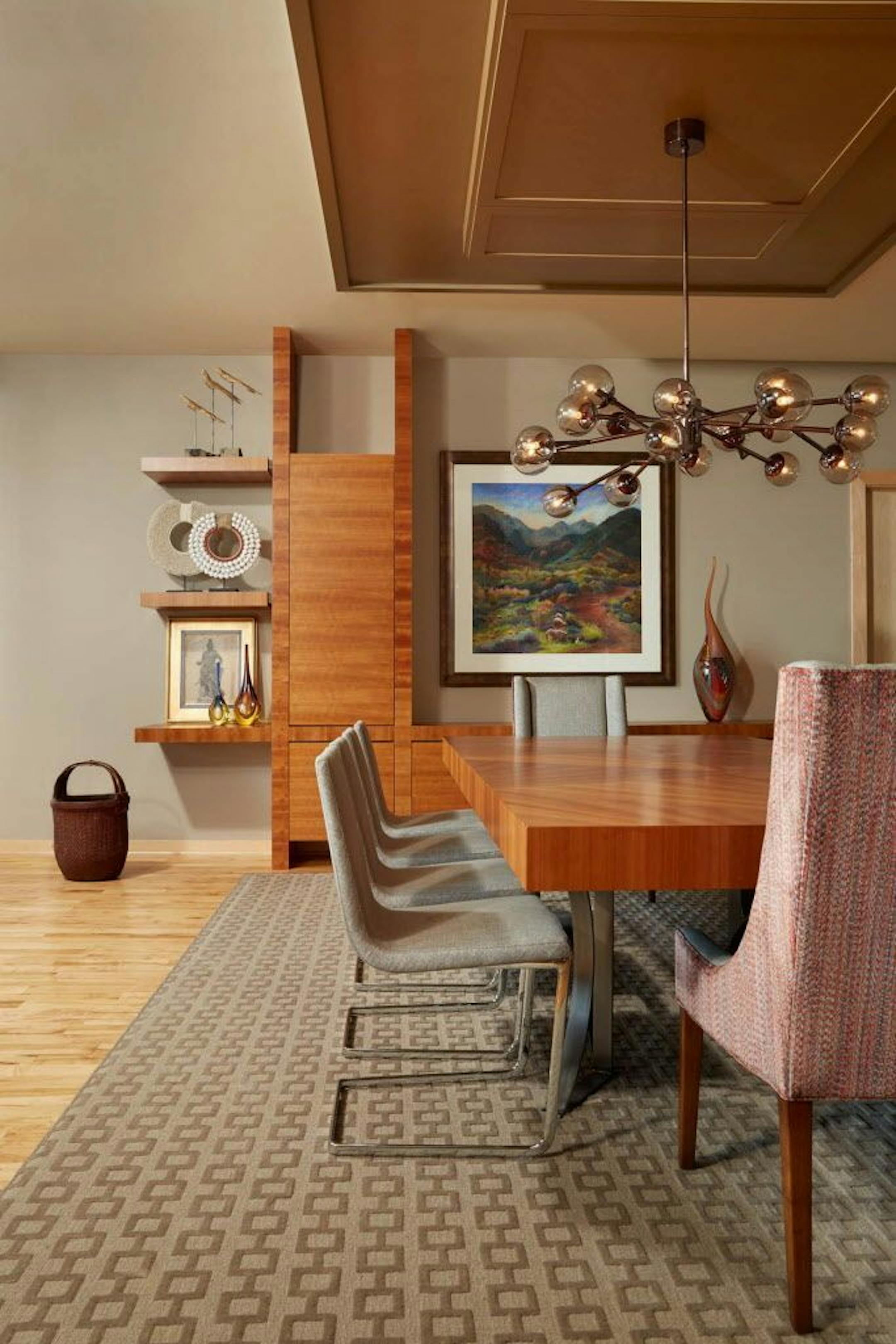 For more storage space, designer Lisa Peck added a streamlined cherry veneer built-in buffet.