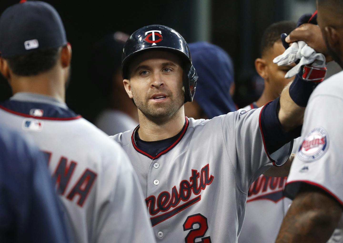 The Twins&#x2019; Brian Dozier (2) celebrated his solo home run against the Tigers in the third inning Monday, his 40th of the season.